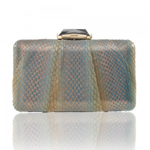 Blue Crystals Gold Snake Print Leather Clutch – Style In The City Shop